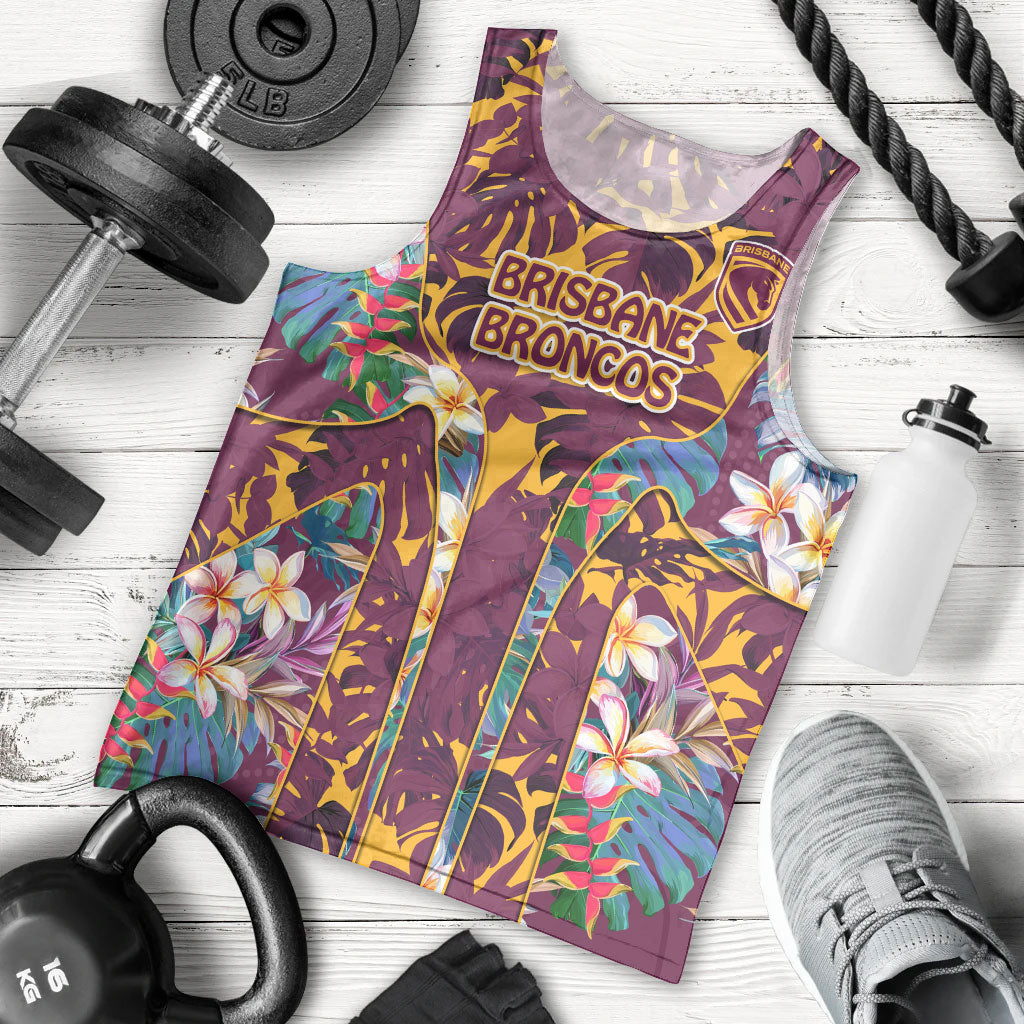 Brisbane Broncos Men Tank Top Tropical Hibiscus Floral Pattern With Maroon And Yellow Accents