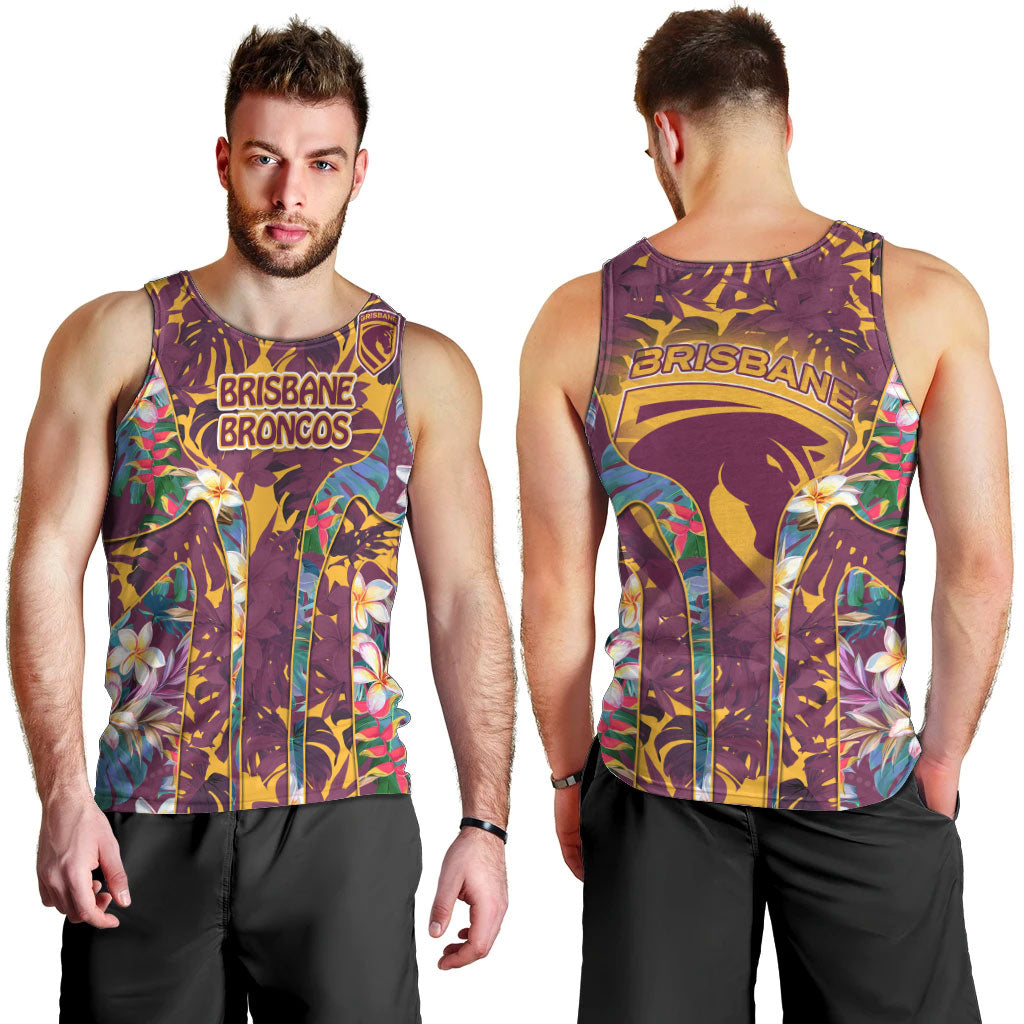 Brisbane Broncos Men Tank Top Tropical Hibiscus Floral Pattern With Maroon And Yellow Accents