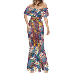 Brisbane Broncos Mermaid Dress Tropical Hibiscus Floral Pattern With Maroon And Yellow Accents