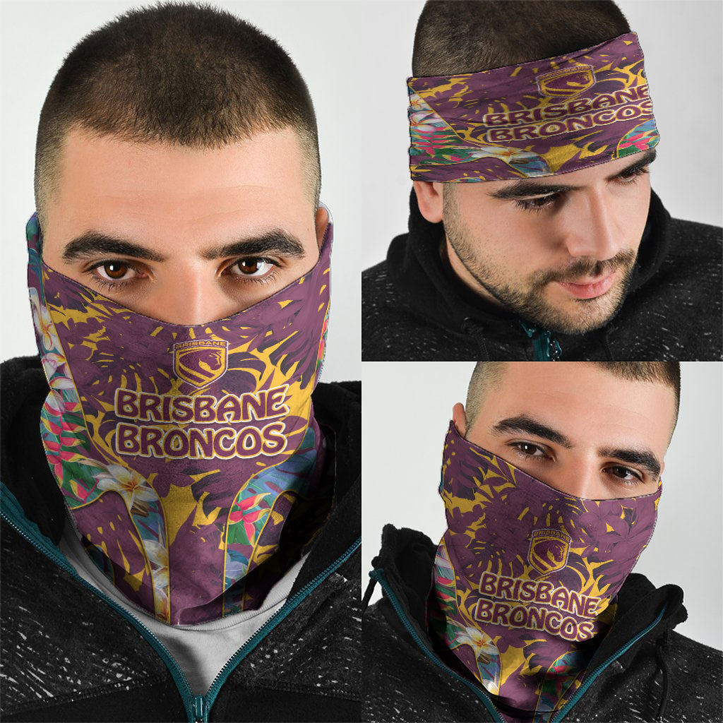 Brisbane Broncos Neck Gaiter Tropical Hibiscus Floral Pattern With Maroon And Yellow Accents