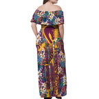 Brisbane Broncos Off Shoulder Maxi Dress Tropical Hibiscus Floral Pattern With Maroon And Yellow Accents