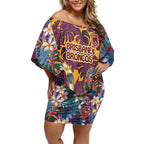 Brisbane Broncos Off Shoulder Short Dress Tropical Hibiscus Floral Pattern With Maroon And Yellow Accents