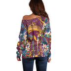 Brisbane Broncos Off Shoulder Sweater Tropical Hibiscus Floral Pattern With Maroon And Yellow Accents