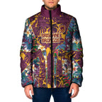 Brisbane Broncos Padded Jacket Tropical Hibiscus Floral Pattern With Maroon And Yellow Accents