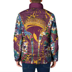 Brisbane Broncos Padded Jacket Tropical Hibiscus Floral Pattern With Maroon And Yellow Accents