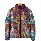 Brisbane Broncos Padded Jacket Tropical Hibiscus Floral Pattern With Maroon And Yellow Accents