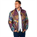 Brisbane Broncos Padded Jacket Tropical Hibiscus Floral Pattern With Maroon And Yellow Accents