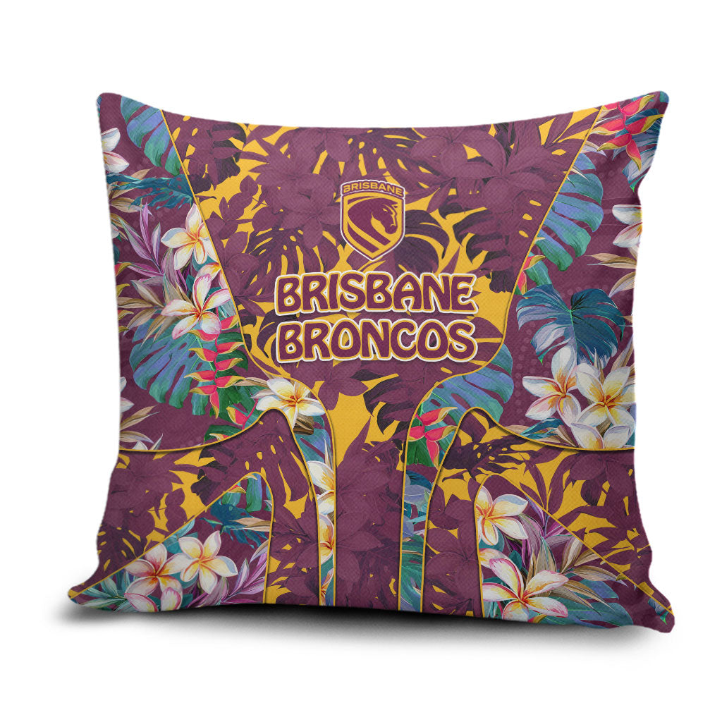Brisbane Broncos Pillow Cover Tropical Hibiscus Floral Pattern With Maroon And Yellow Accents