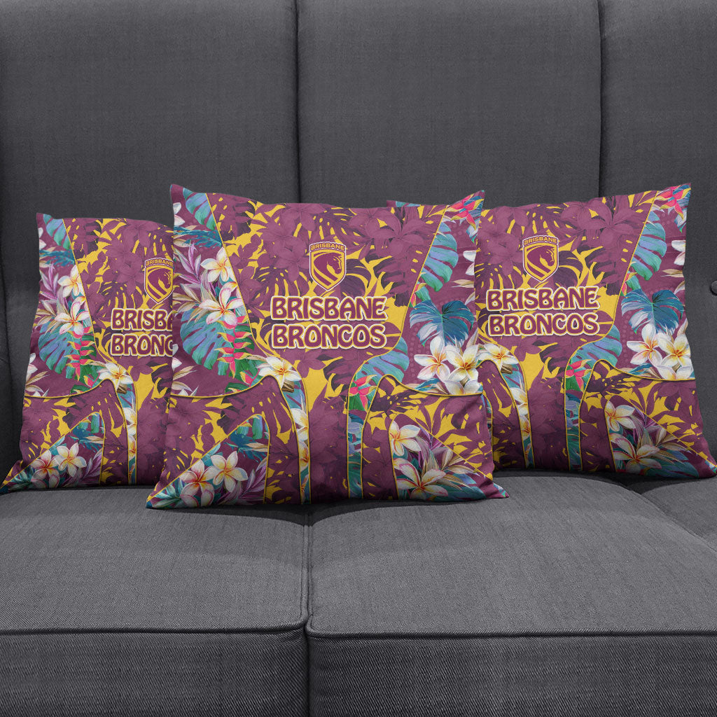 Brisbane Broncos Pillow Cover Tropical Hibiscus Floral Pattern With Maroon And Yellow Accents