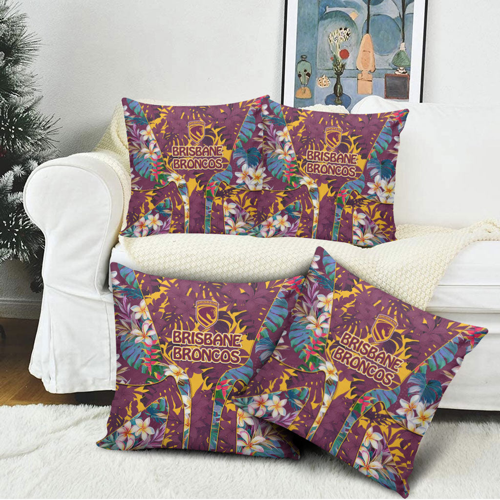 Brisbane Broncos Pillow Cover Tropical Hibiscus Floral Pattern With Maroon And Yellow Accents