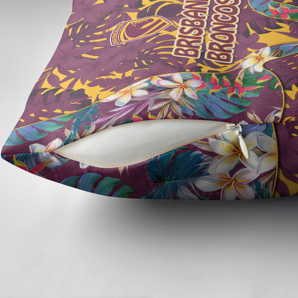 Brisbane Broncos Pillow Cover Tropical Hibiscus Floral Pattern With Maroon And Yellow Accents