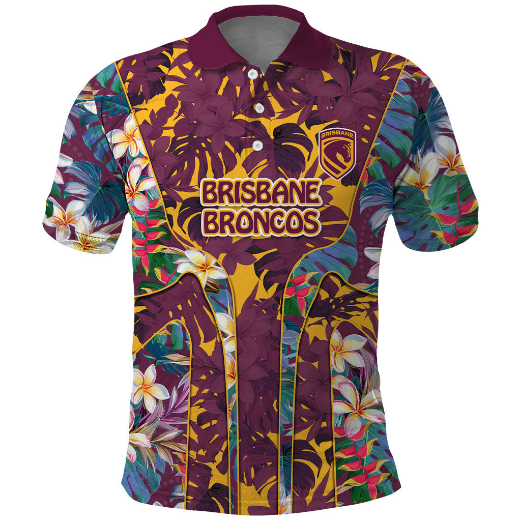 Brisbane Broncos Polo Shirt Tropical Hibiscus Floral Pattern With Maroon And Yellow Accents
