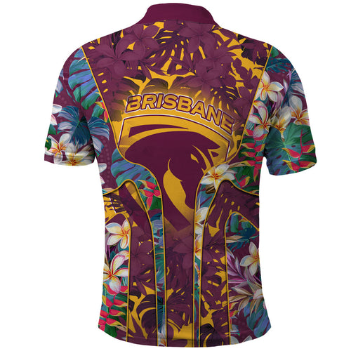 Brisbane Broncos Polo Shirt Tropical Hibiscus Floral Pattern With Maroon And Yellow Accents