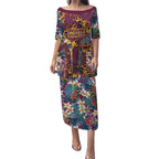Brisbane Broncos Puletasi Tropical Hibiscus Floral Pattern With Maroon And Yellow Accents