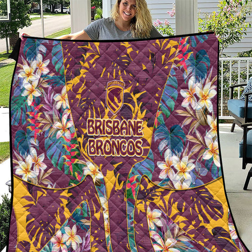 Brisbane Broncos Quilt Tropical Hibiscus Floral Pattern With Maroon And Yellow Accents