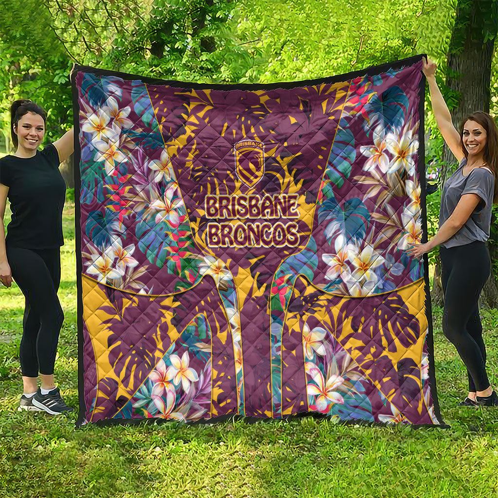 Brisbane Broncos Quilt Tropical Hibiscus Floral Pattern With Maroon And Yellow Accents