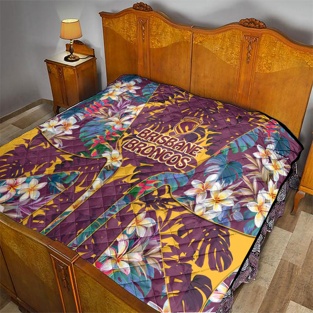 Brisbane Broncos Quilt Tropical Hibiscus Floral Pattern With Maroon And Yellow Accents