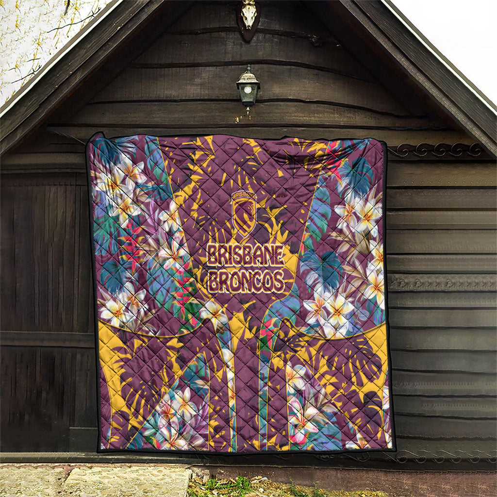 Brisbane Broncos Quilt Tropical Hibiscus Floral Pattern With Maroon And Yellow Accents