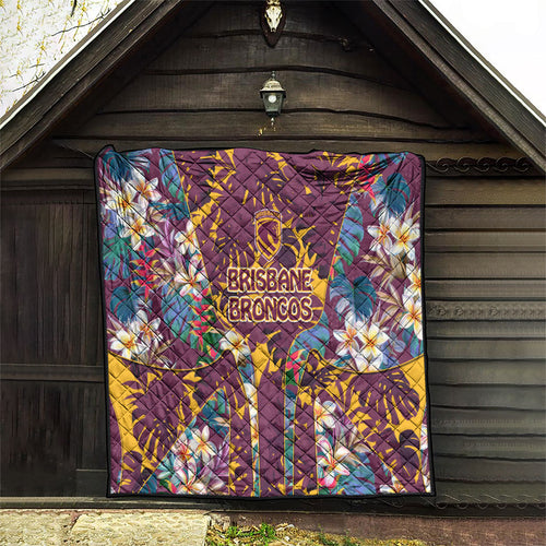 Brisbane Broncos Quilt Tropical Hibiscus Floral Pattern With Maroon And Yellow Accents
