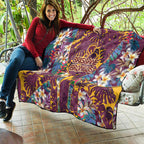 Brisbane Broncos Quilt Tropical Hibiscus Floral Pattern With Maroon And Yellow Accents