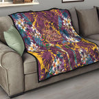 Brisbane Broncos Quilt Tropical Hibiscus Floral Pattern With Maroon And Yellow Accents