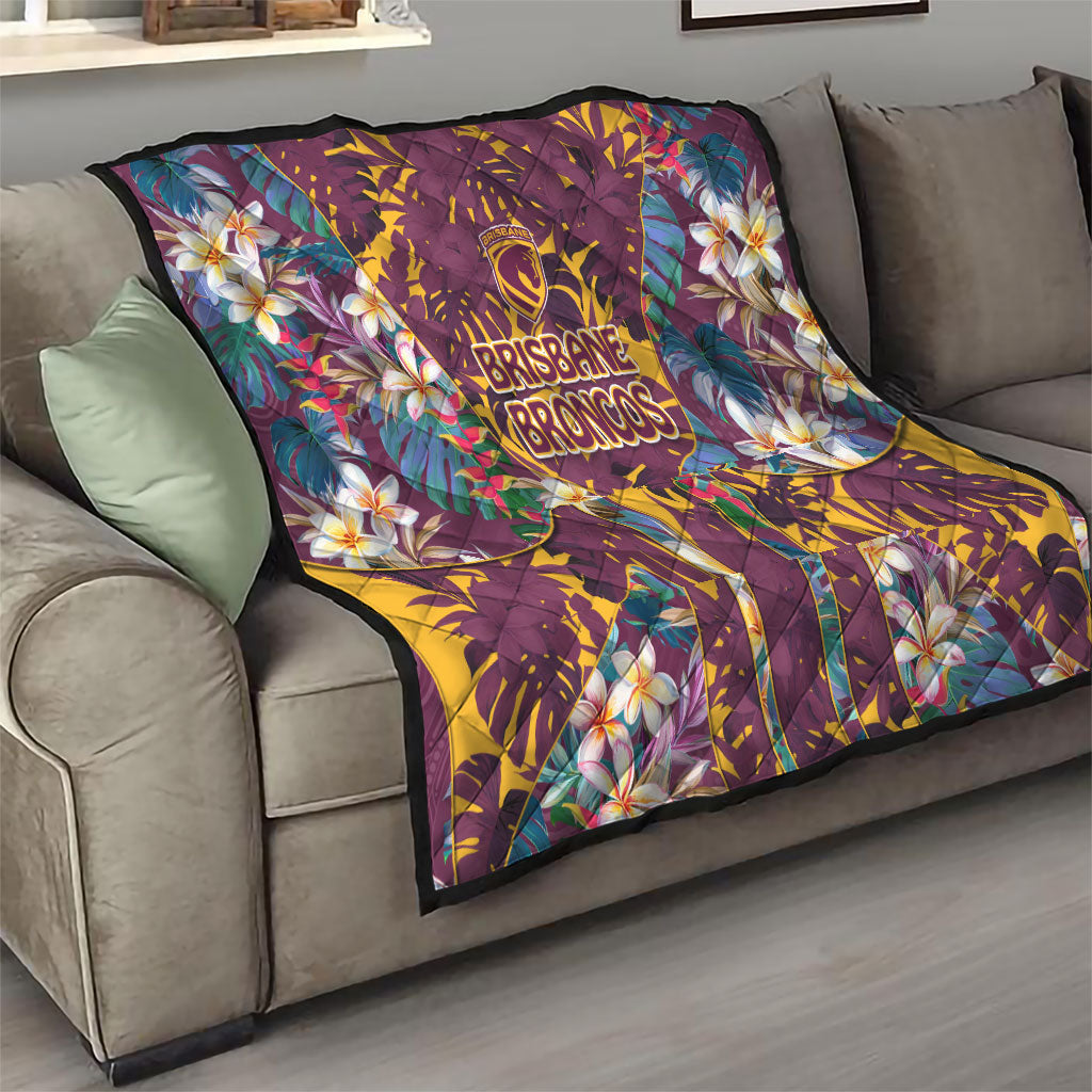 Brisbane Broncos Quilt Tropical Hibiscus Floral Pattern With Maroon And Yellow Accents