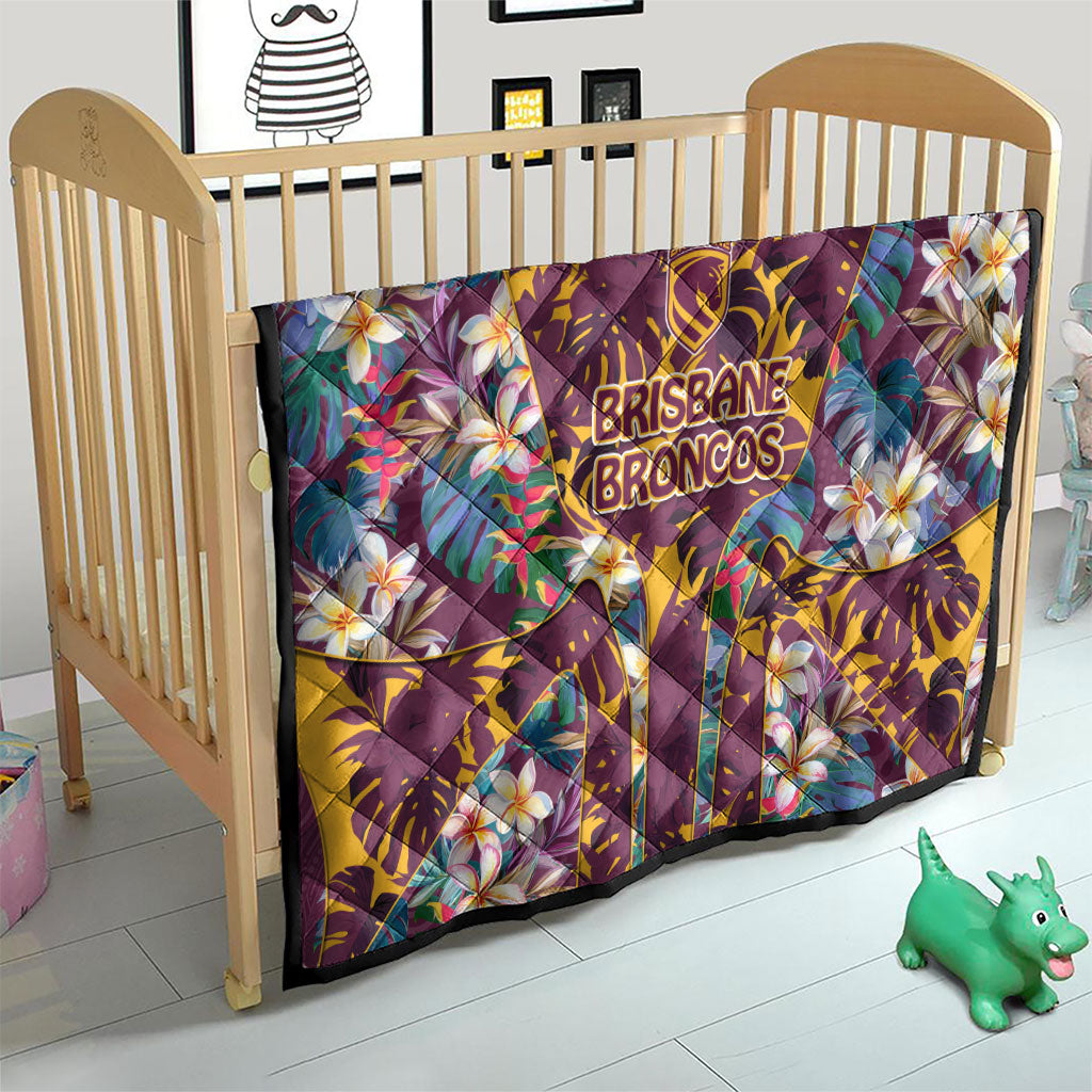 Brisbane Broncos Quilt Tropical Hibiscus Floral Pattern With Maroon And Yellow Accents