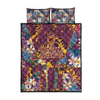 Brisbane Broncos Quilt Bed Set Tropical Hibiscus Floral Pattern With Maroon And Yellow Accents