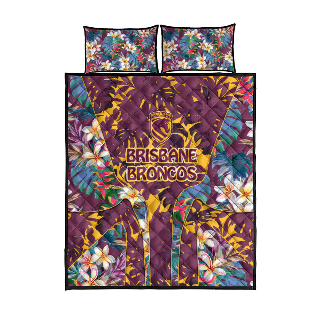 Brisbane Broncos Quilt Bed Set Tropical Hibiscus Floral Pattern With Maroon And Yellow Accents