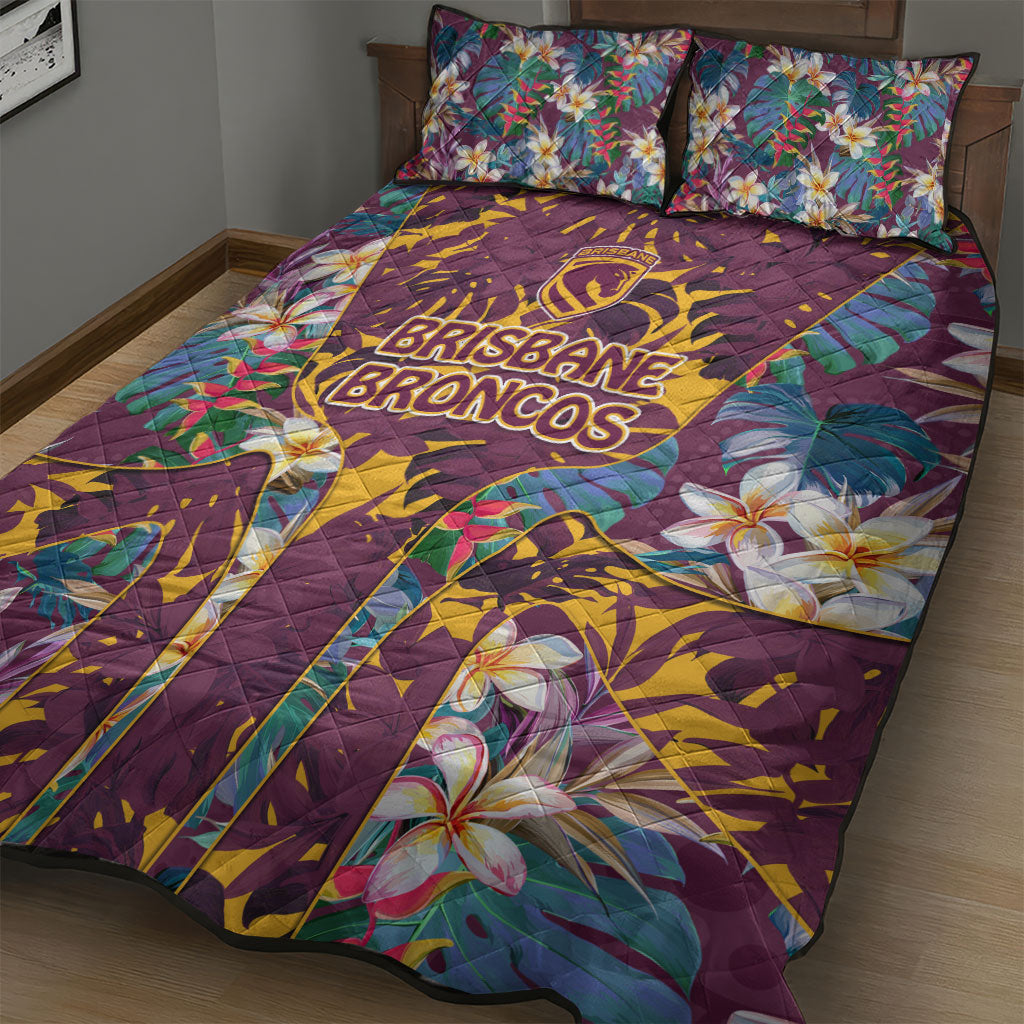 Brisbane Broncos Quilt Bed Set Tropical Hibiscus Floral Pattern With Maroon And Yellow Accents