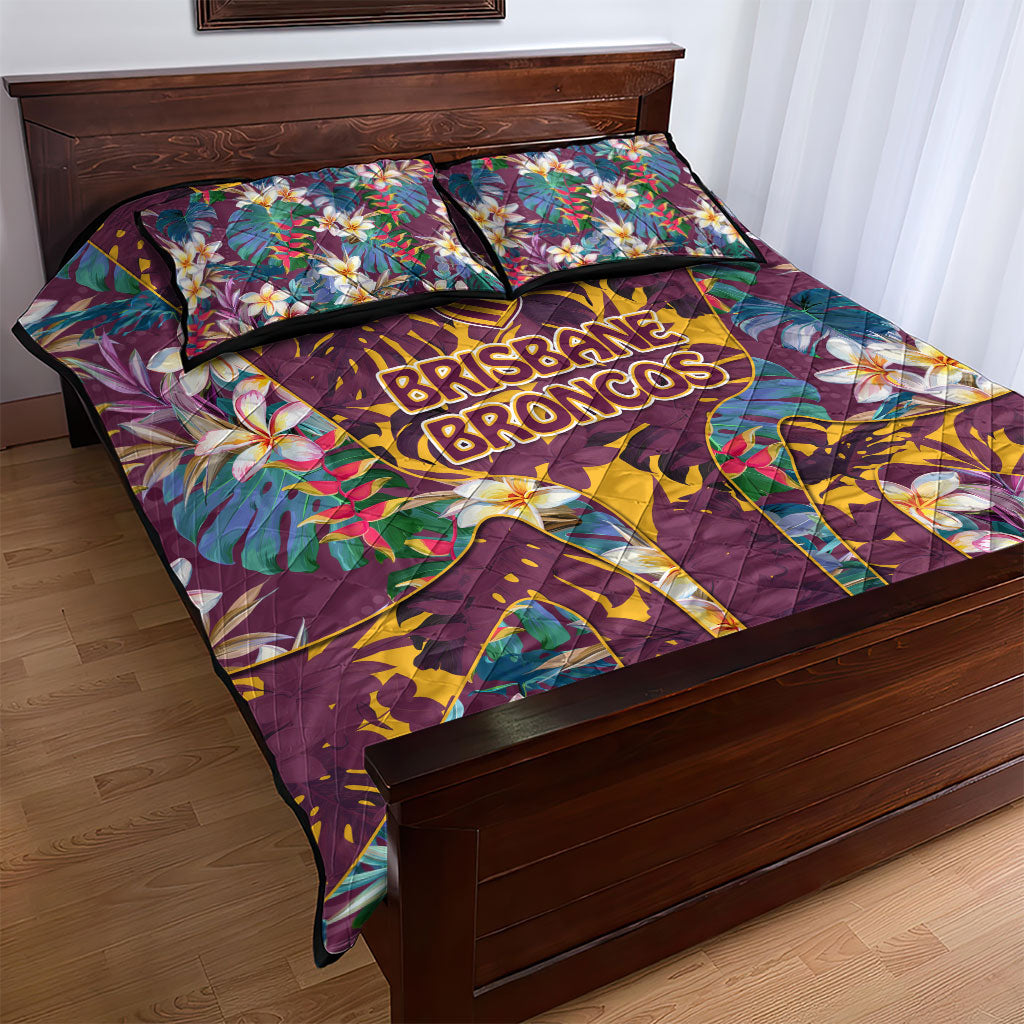 Brisbane Broncos Quilt Bed Set Tropical Hibiscus Floral Pattern With Maroon And Yellow Accents