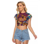 Brisbane Broncos Raglan Cropped T Shirt Tropical Hibiscus Floral Pattern With Maroon And Yellow Accents