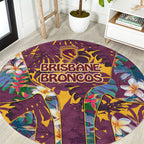 Brisbane Broncos Round Carpet Tropical Hibiscus Floral Pattern With Maroon And Yellow Accents