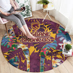Brisbane Broncos Round Carpet Tropical Hibiscus Floral Pattern With Maroon And Yellow Accents