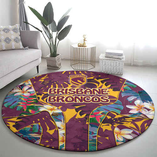 Brisbane Broncos Round Carpet Tropical Hibiscus Floral Pattern With Maroon And Yellow Accents