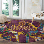 Brisbane Broncos Round Carpet Tropical Hibiscus Floral Pattern With Maroon And Yellow Accents