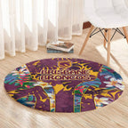 Brisbane Broncos Round Carpet Tropical Hibiscus Floral Pattern With Maroon And Yellow Accents