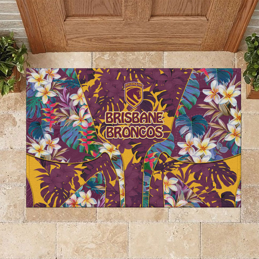 Brisbane Broncos Rubber Doormat Tropical Hibiscus Floral Pattern With Maroon And Yellow Accents