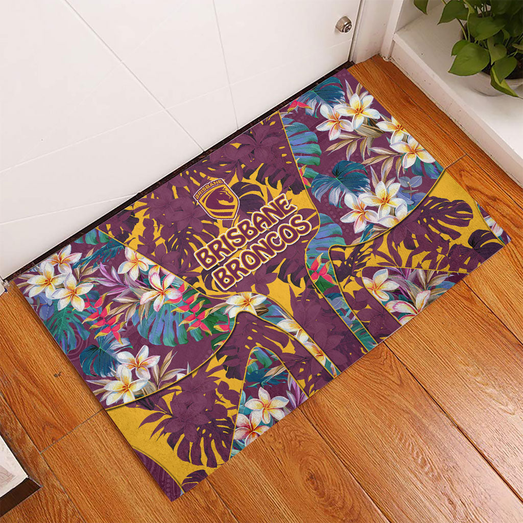 Brisbane Broncos Rubber Doormat Tropical Hibiscus Floral Pattern With Maroon And Yellow Accents
