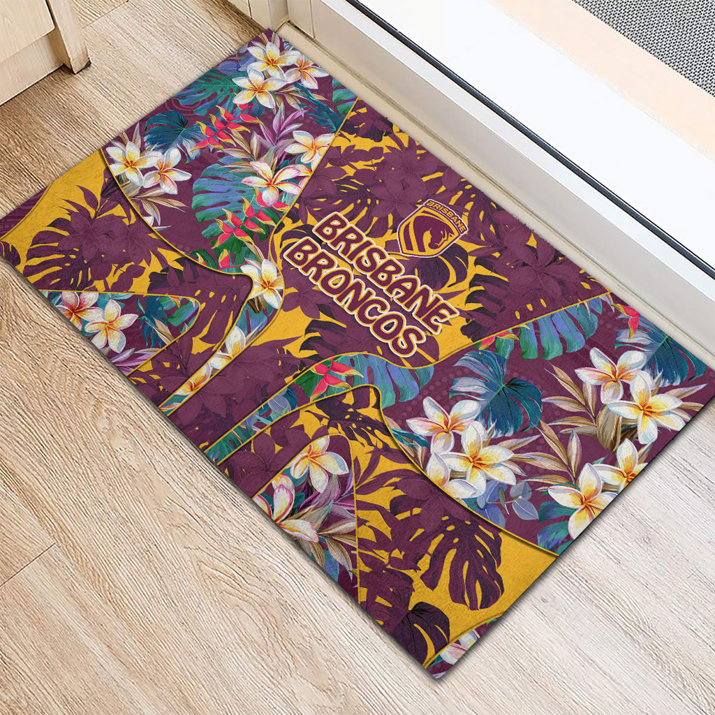 Brisbane Broncos Rubber Doormat Tropical Hibiscus Floral Pattern With Maroon And Yellow Accents