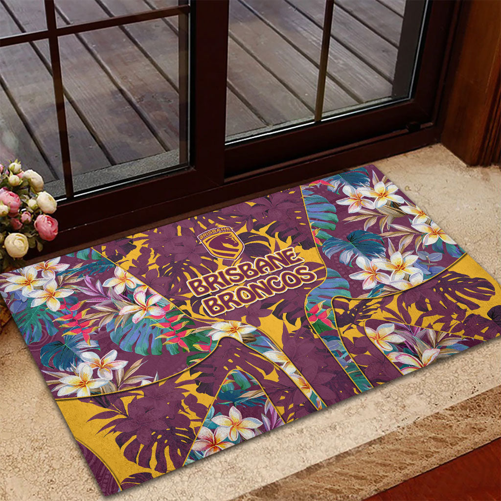 Brisbane Broncos Rubber Doormat Tropical Hibiscus Floral Pattern With Maroon And Yellow Accents