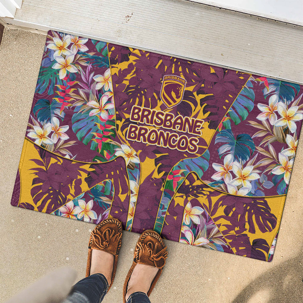 Brisbane Broncos Rubber Doormat Tropical Hibiscus Floral Pattern With Maroon And Yellow Accents