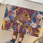 Brisbane Broncos Rubber Doormat Tropical Hibiscus Floral Pattern With Maroon And Yellow Accents