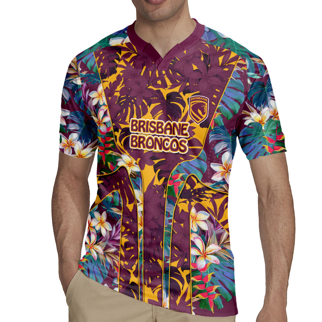 Brisbane Broncos Rugby Jersey Tropical Hibiscus Floral Pattern With Maroon And Yellow Accents