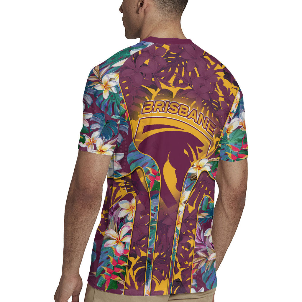 Brisbane Broncos Rugby Jersey Tropical Hibiscus Floral Pattern With Maroon And Yellow Accents