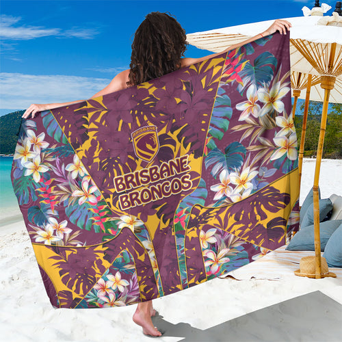 Brisbane Broncos Sarong Tropical Hibiscus Floral Pattern With Maroon And Yellow Accents