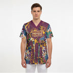 Brisbane Broncos Scrub Top Tropical Hibiscus Floral Pattern With Maroon And Yellow Accents