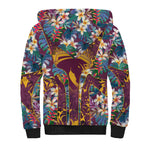 Brisbane Broncos Sherpa Hoodie Tropical Hibiscus Floral Pattern With Maroon And Yellow Accents