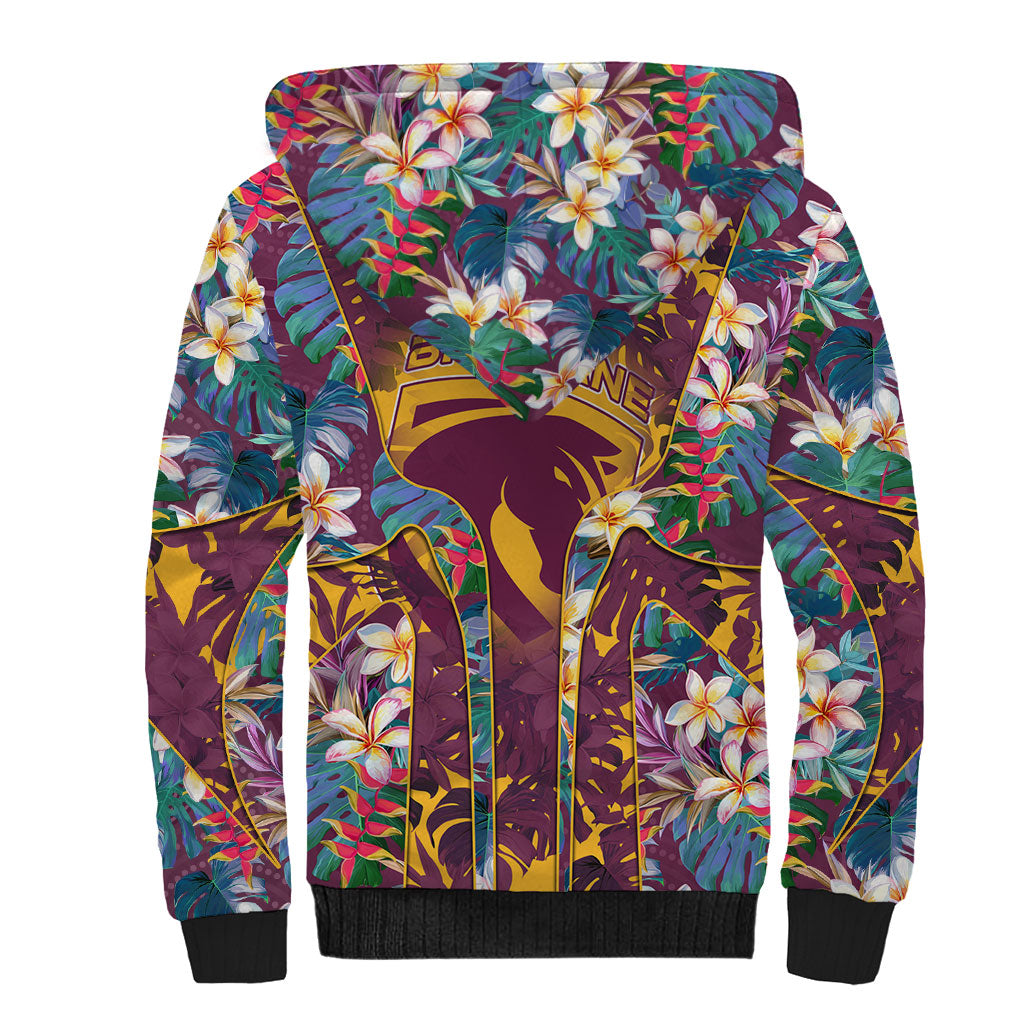 Brisbane Broncos Sherpa Hoodie Tropical Hibiscus Floral Pattern With Maroon And Yellow Accents
