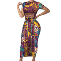 Brisbane Broncos Short Sleeve Bodycon Dress Tropical Hibiscus Floral Pattern With Maroon And Yellow Accents